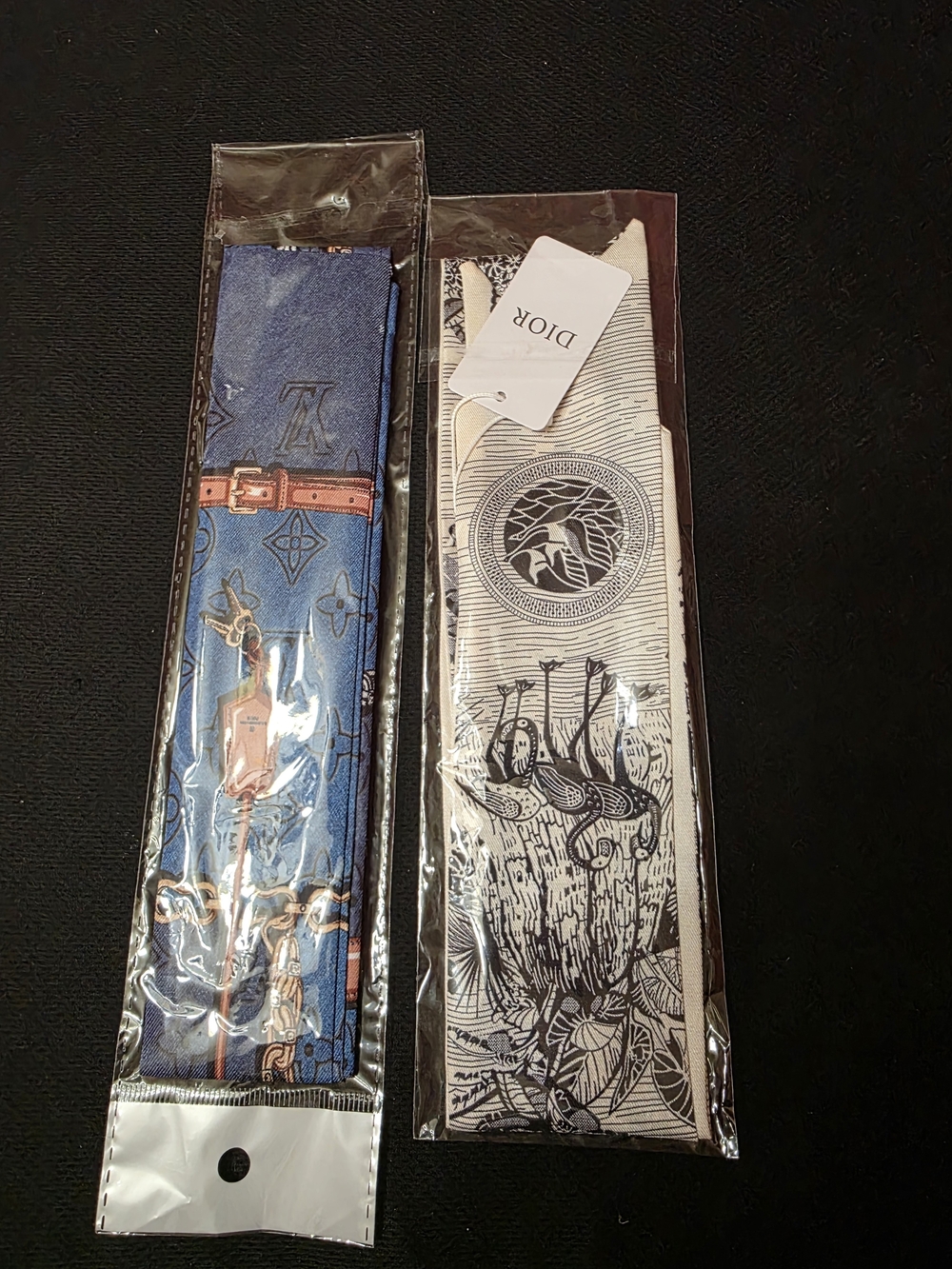 Luxury Inspired Blue Monogram Silk Twilly Scarf - Designer Style Set Of 2 - Picture 2 of 2